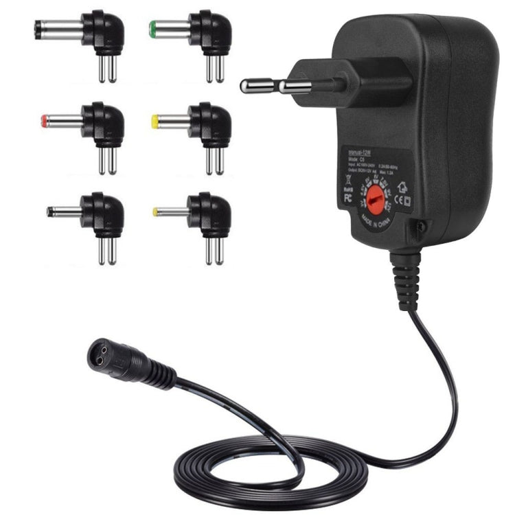 C5 3-12V 12W Adjustable Voltage Regulated Switch Power Supply Power Adapter Multifunction Charger With DC Tips — EU Plug