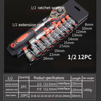 CY-0028 12 PCS/Set Auto Repair Tool Ratchet Quick Socket Wrench Hardware Box Combination — 1/2 Big Fly