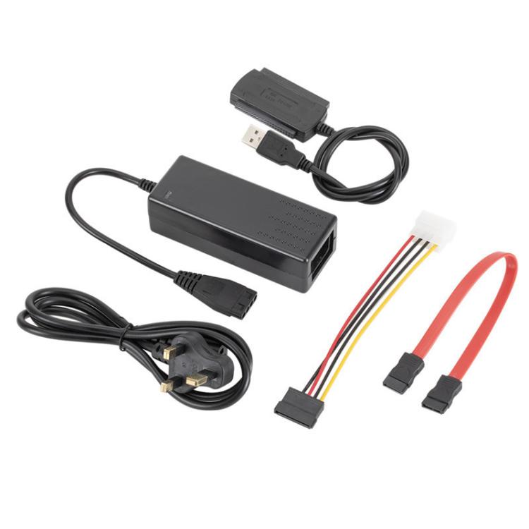 YP009 Three-Purpose USB to IDE/SATA Easy Drive Cable Hard Disk Drive Data Cable with Power Supply — EU Plug Set
