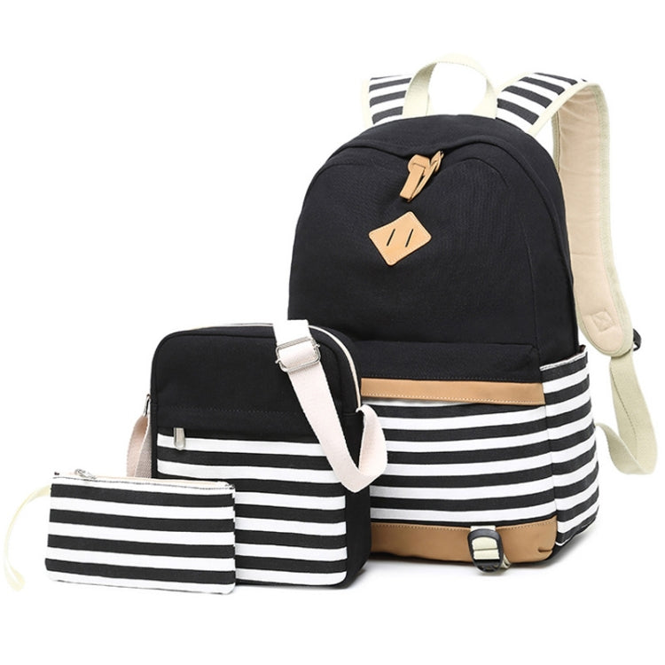 3 PCS/Set Canvas Leisure Backpack Large Capacity Printed School Bag — Green