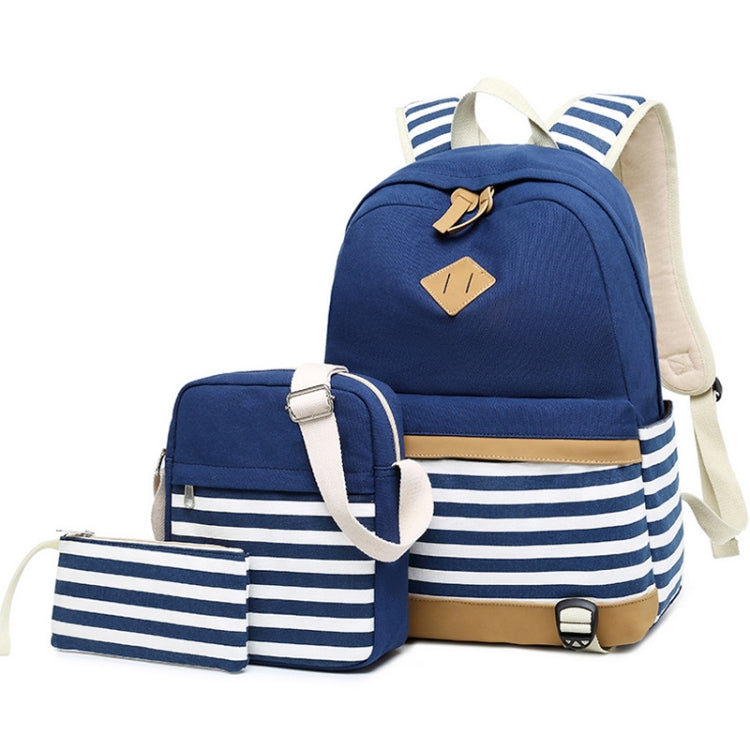 3 PCS/Set Canvas Leisure Backpack Large Capacity Printed School Bag — Black