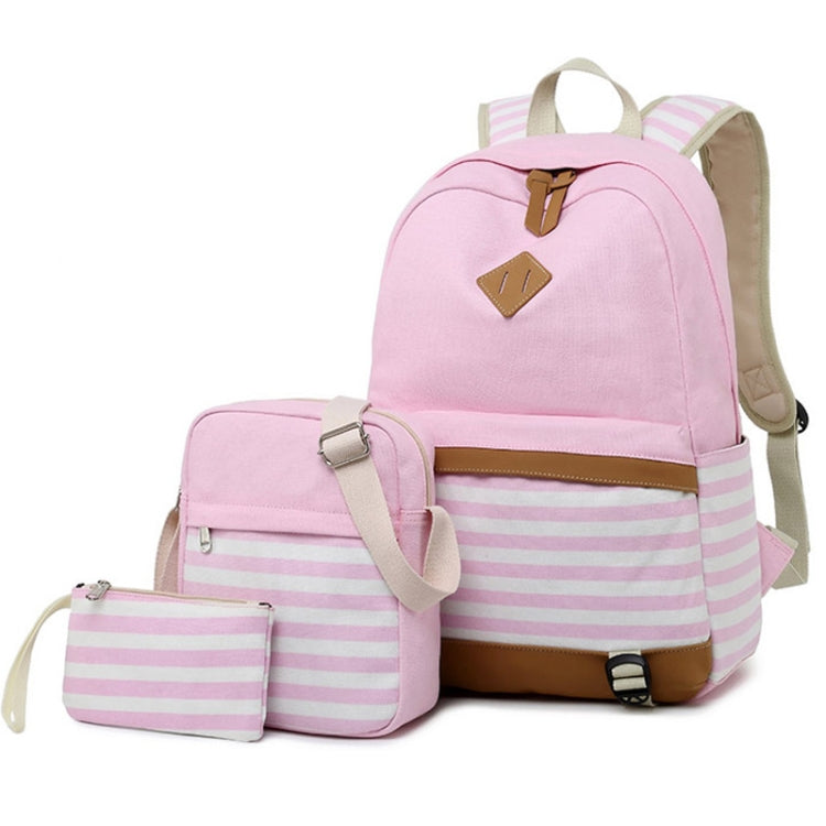 3 PCS/Set Canvas Leisure Backpack Large Capacity Printed School Bag — Navy Blue