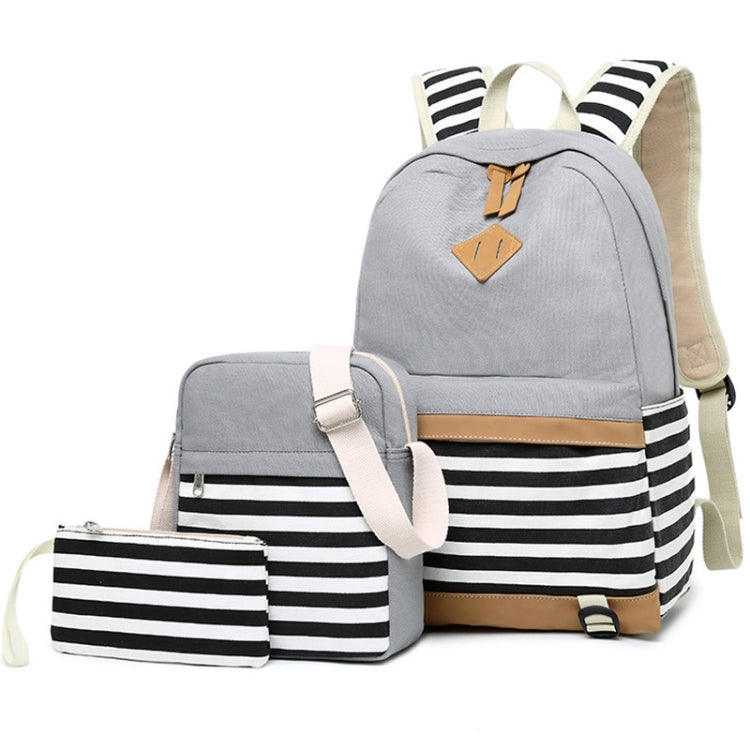3 PCS/Set Canvas Leisure Backpack Large Capacity Printed School Bag — Pink