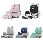 3 PCS/Set Canvas Leisure Backpack Large Capacity Printed School Bag — Grey