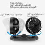 F558 With USB Mobile Phone Charging Car Fan 12/24V Car Truck Double Shaking Head Fan