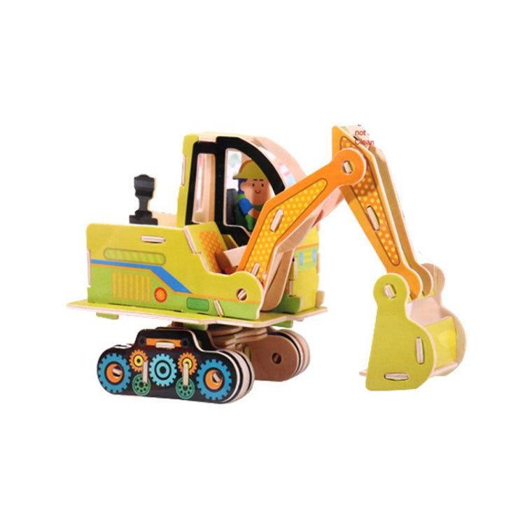 3 PCS 512 Children Wooden Assembled Car Engineering Vehicle Excavator Assembling Toy — Excavator