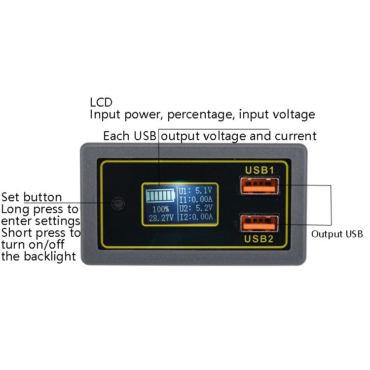 12/24V Battery Lead-Acid Battery Turn 5V USB Fast Charge Display, Car DC Voltage Electricity Table
