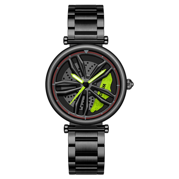 SANDA P1074 Cool Couple Steel Band Quartz Watch Wheel Series Dial Ladies Watch — For Ladies Black Green