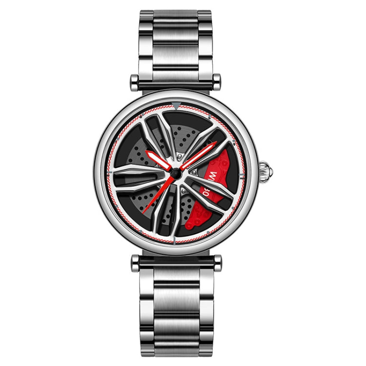 SANDA P1074 Cool Couple Steel Band Quartz Watch Wheel Series Dial Ladies Watch — For Ladies Silver Red