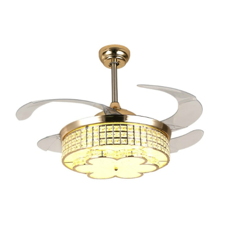 Invisible Crystal Fan LED Chandelier Home Living Room Bedroom Variable Frequency Ceiling Fan Light with Remote Control — 42 inch 112 Three Colors 36W
