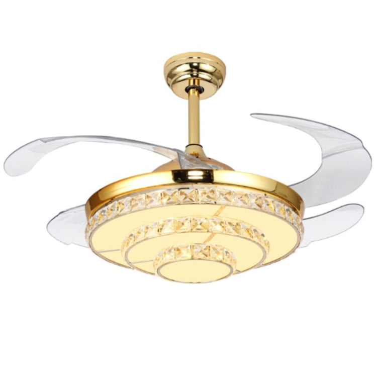 Invisible Crystal Fan LED Chandelier Home Living Room Bedroom Variable Frequency Ceiling Fan Light with Remote Control — 42 inch 113 Three Colors 36W