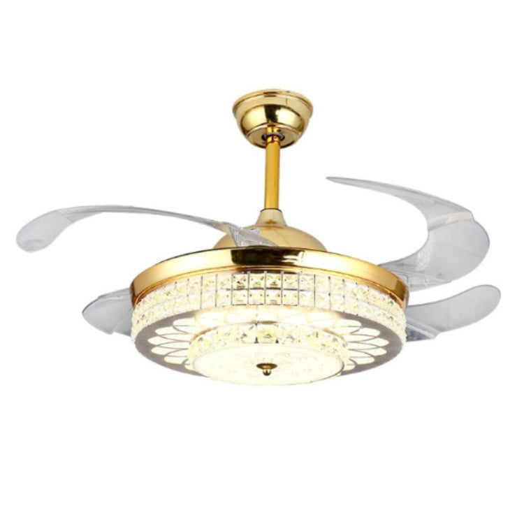 Invisible Crystal Fan LED Chandelier Home Living Room Bedroom Variable Frequency Ceiling Fan Light with Remote Control — 42 inch 111 Three Color Change 36W