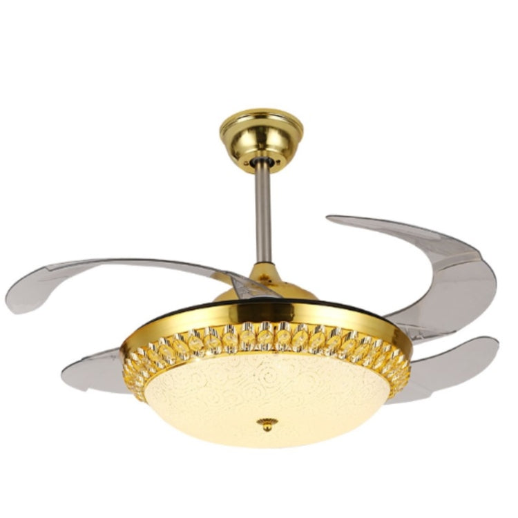 Invisible Crystal Fan LED Chandelier Home Living Room Bedroom Variable Frequency Ceiling Fan Light with Remote Control — 52 inch 112 Three Color Change 48W