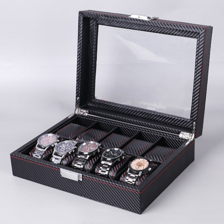 Carbon Fiber PU Leather Watch Box Jewelry Storage Box Packaging Box, Style: — 6 Watch Positions