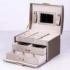 PU Leather Three-Layer Jewelry Box Necklace Storage Display Packaging Box With Handle