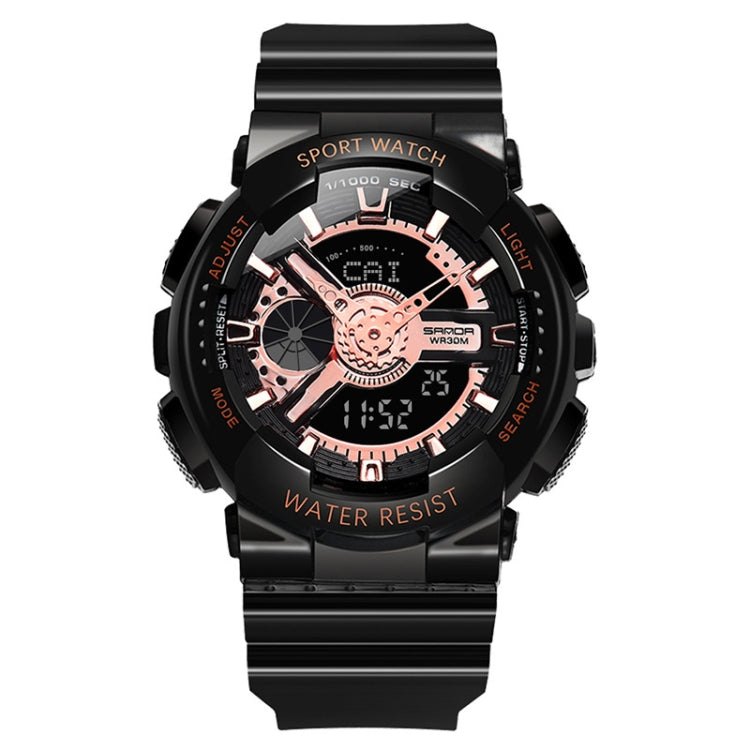 SANDA Outdoor Leisure Waterproof Multifunctional Luminous Electronic Watch — Black Rose Gold  Woman