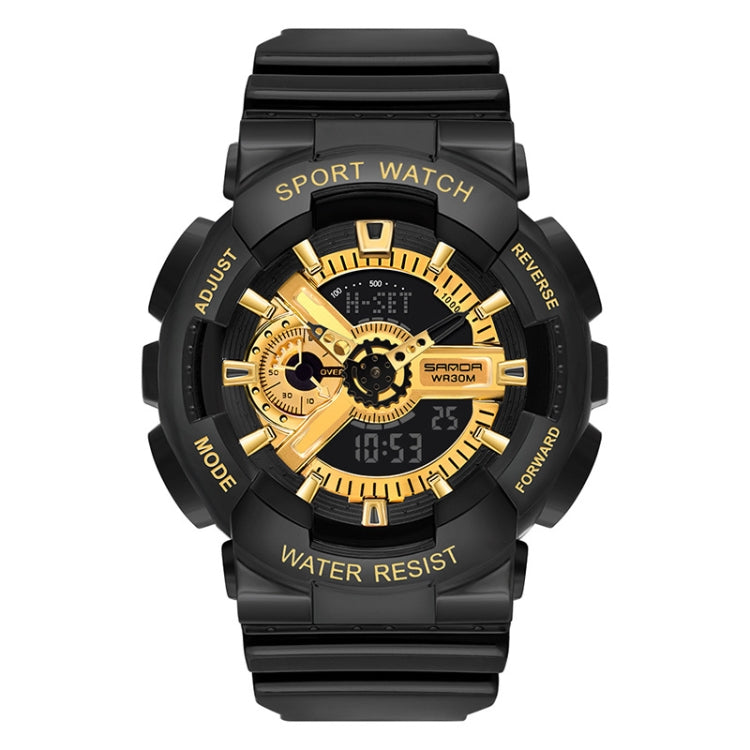 SANDA Outdoor Leisure Waterproof Multifunctional Luminous Electronic Watch — Black Gold Men