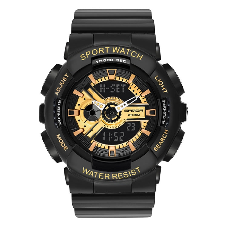 SANDA Outdoor Leisure Waterproof Multifunctional Luminous Electronic Watch — Black Gold Woman