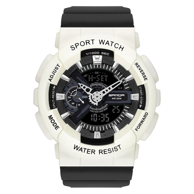 SANDA Outdoor Leisure Waterproof Multifunctional Luminous Electronic Watch — Sand White Black Men