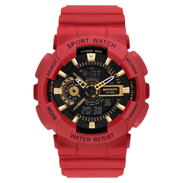 SANDA Outdoor Leisure Waterproof Multifunctional Luminous Electronic Watch — Sand Dark Red Men