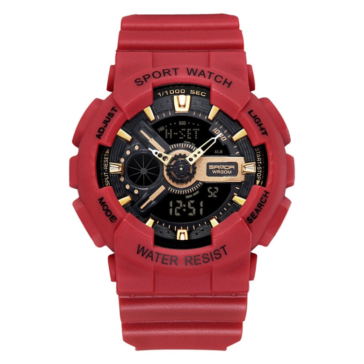 SANDA Outdoor Leisure Waterproof Multifunctional Luminous Electronic Watch — Sand Dark Red Women