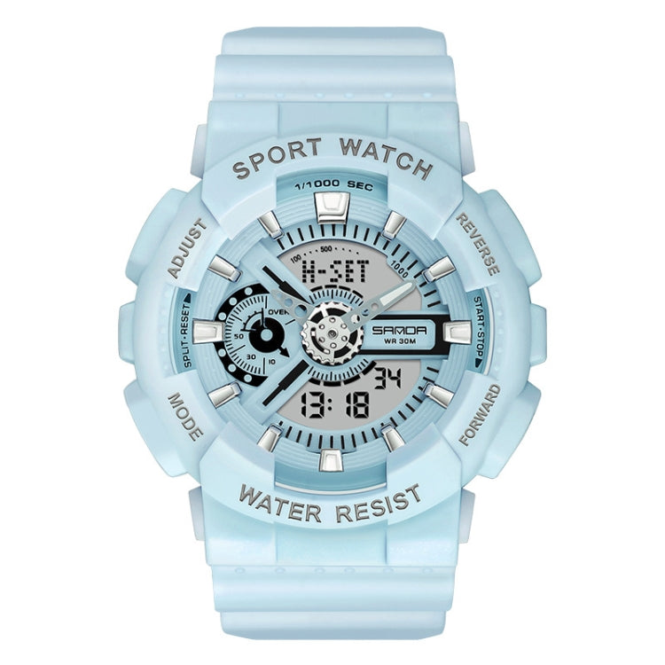 SANDA Outdoor Leisure Waterproof Multifunctional Luminous Electronic Watch — Sand Haze Blue Men