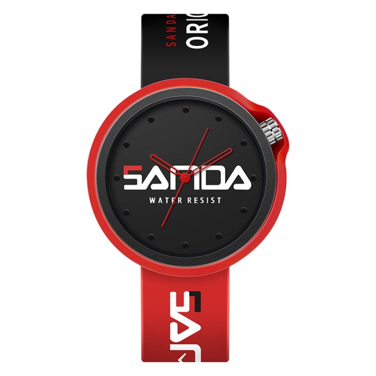SANDA 3200 Silicone Belt Quartz Sports Watch For Men And Women — Black Red