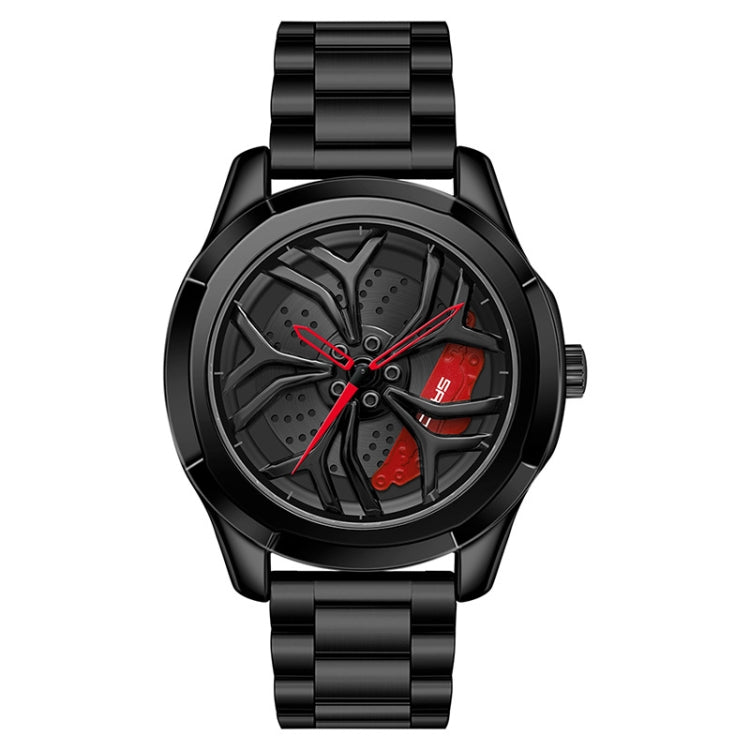 SANDA P1065 Wheel Series Casual Steel Band Quartz Watch For Men — For Men Black Red