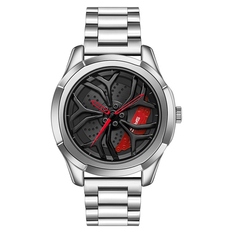 SANDA P1065 Wheel Series Casual Steel Band Quartz Watch For Men — For Men Silver Red