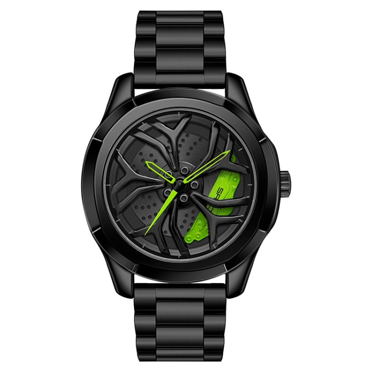 SANDA P1065 Wheel Series Casual Steel Band Quartz Watch For Men — For Men Black Green