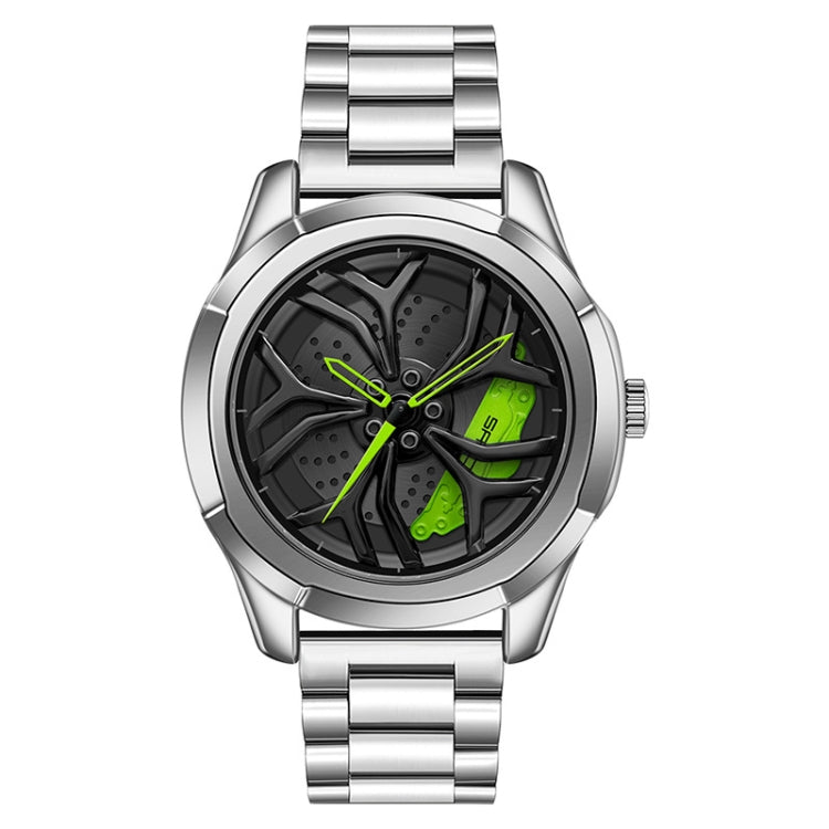 SANDA P1065 Wheel Series Casual Steel Band Quartz Watch For Men — For Men Silver Green