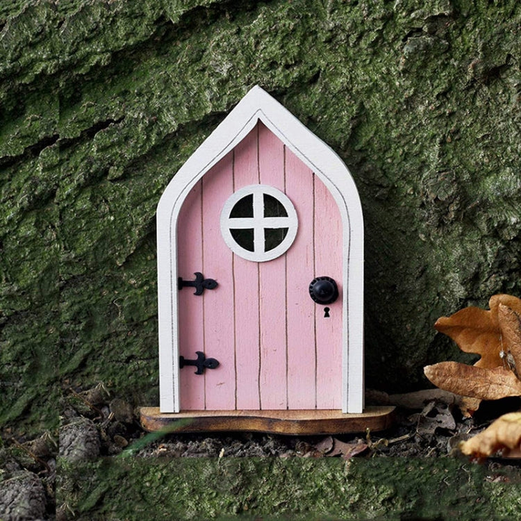 Courtyard Wooden Miniature Fairy Dwarf Door Tree Decoration — Window Door (Green)