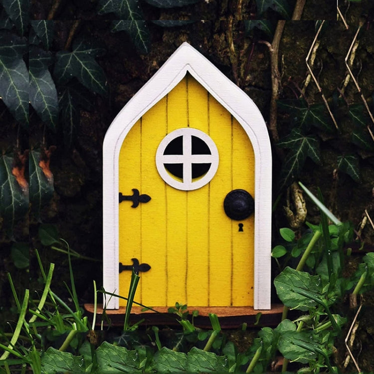 Courtyard Wooden Miniature Fairy Dwarf Door Tree Decoration — Window Door (Red)