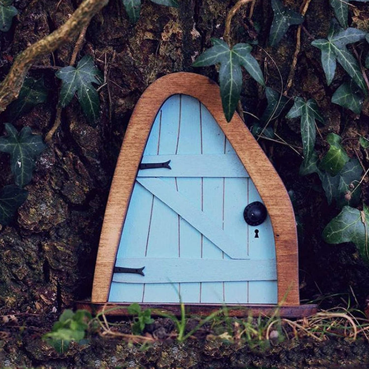Courtyard Wooden Miniature Fairy Dwarf Door Tree Decoration — Window Door (Yellow)