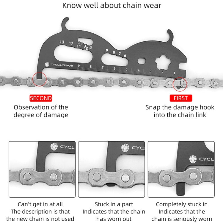 CYCLINGBOX Mountain Bicycle Chain Wear Measuring Ruler Measuring Chain Ruler Inspection Tool