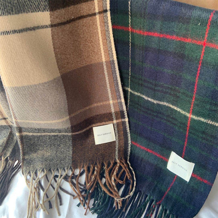 Imitation Cashmere Retro British Tassel Plaid Scarf Women Autumn And Winter Thick Warm Dual-Use Bib Shawl — Tibetan Blue