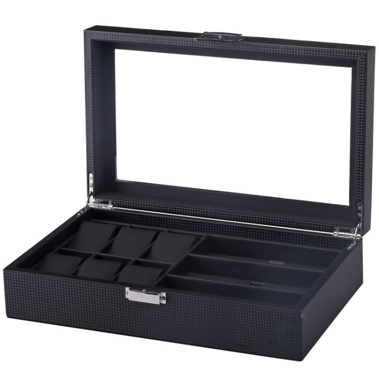 6+3 PU Watch Glasses Case Carbon Fiber PU Skin Watch Box Sunglasses Box — 6 + 3 Brown