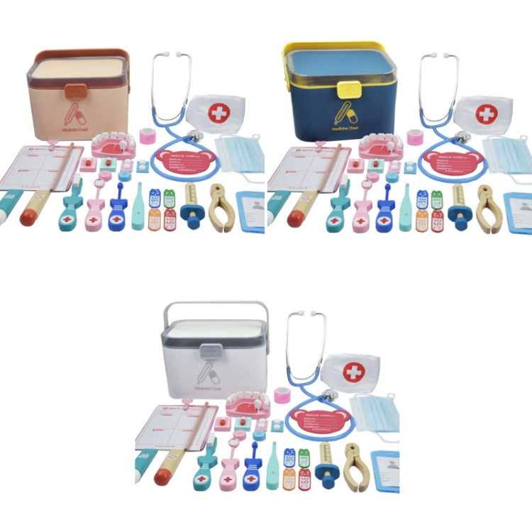 Children Wooden Simulation Medicine Box Pretend Play Toy — 25 PCS (White)