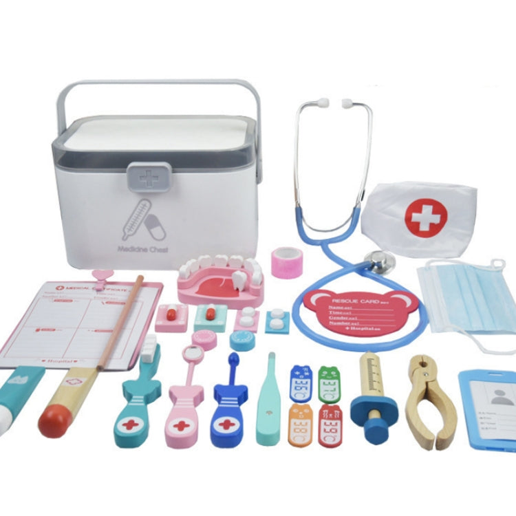 Children Wooden Simulation Medicine Box Pretend Play Toy — 25 PCS (Blue)