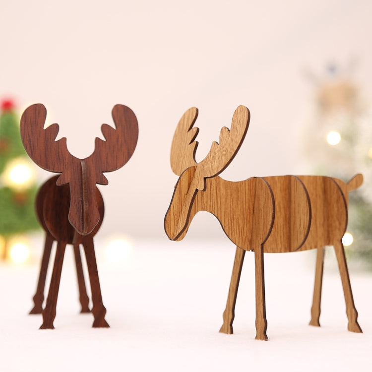 2 PCS Christmas Decorations Wooden DIY Elk Decorations Children Creative Gifts Desktop Decoration — Black Walnut