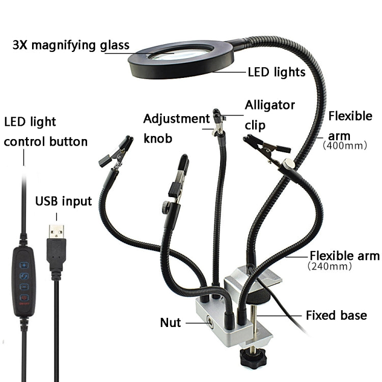 LED Lamp Magnifying Glass 360-Degree Adjustable Welding Table