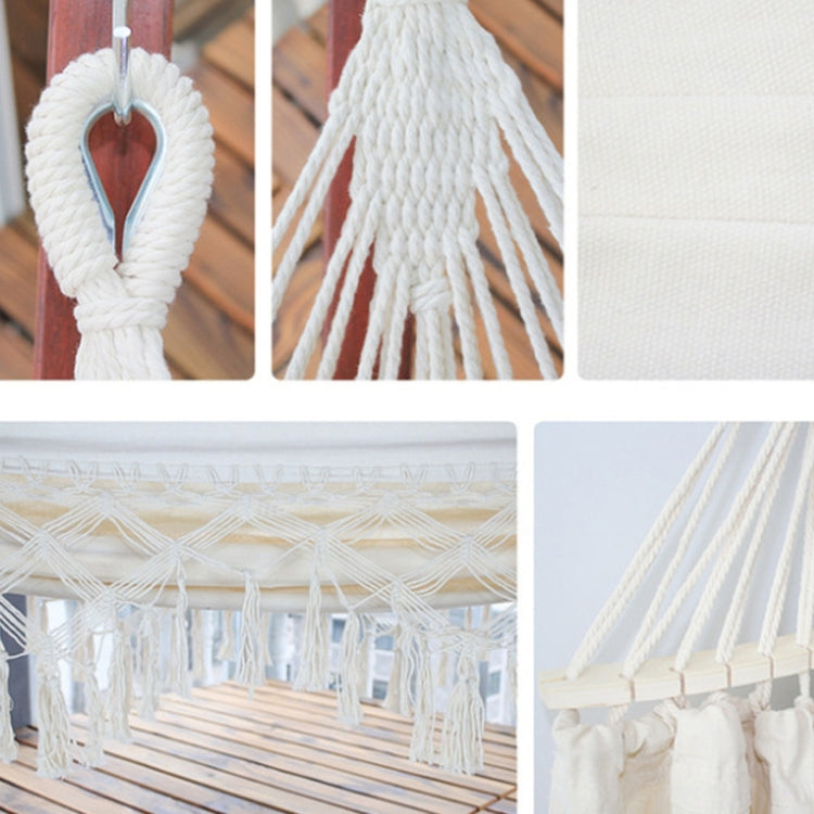 200x150cm Double Outdoor Camping Tassel Canvas Hammock with Stick