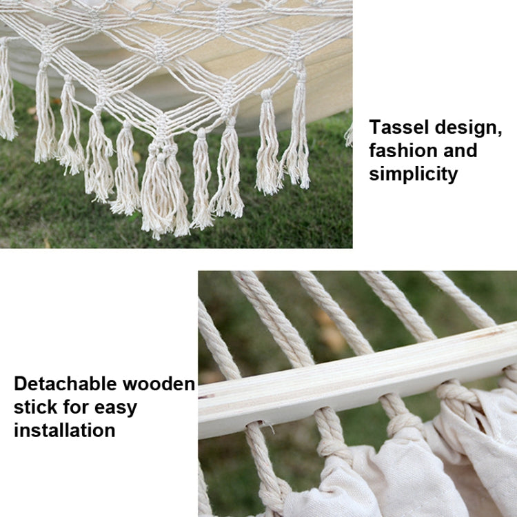 200x150cm Double Outdoor Camping Tassel Canvas Hammock with Stick