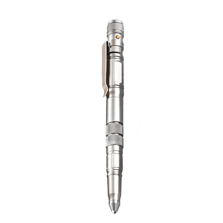 P08 Outdoor LED With Flashing Tungsten Steel Window Breaking Self-Defense Pen — Black