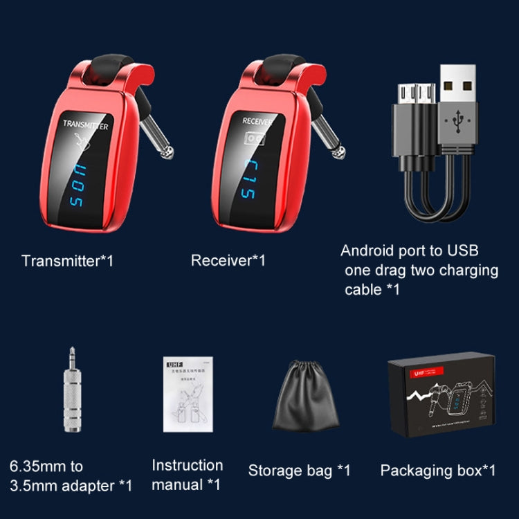 U12DX 6.35mm Jack Wireless Guitar Transmitter Receiver Rechargeable Adapter
