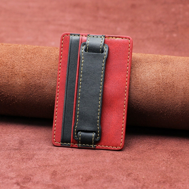 2 PCS Leather Phone Card Sleeve Back Sticker Wrist Pull Strap Holder — Card Sleeve Blue