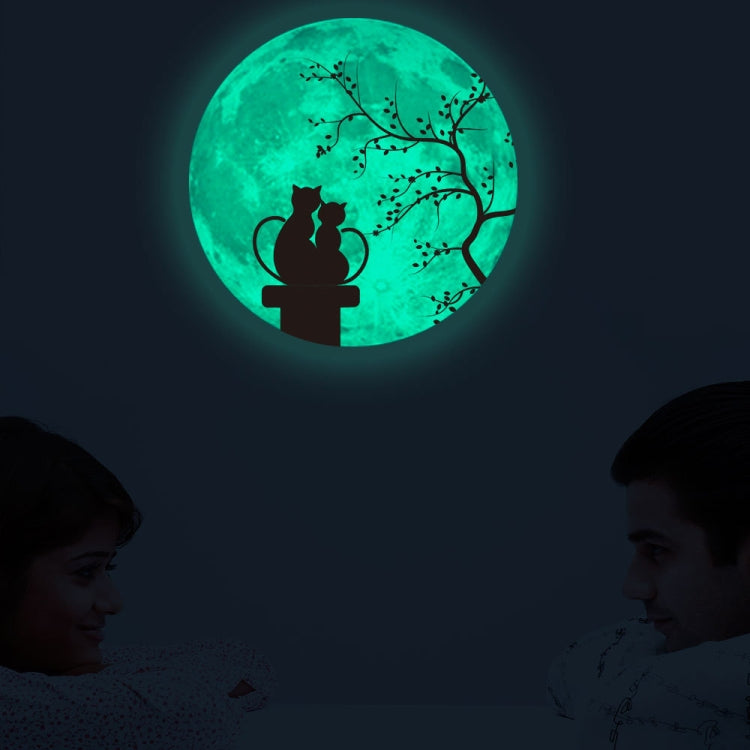 30cm Pink Couple Fluorescent Moon Wall Sticker — Couple Cat