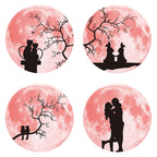 30cm Pink Couple Fluorescent Moon Wall Sticker — Couple Cat