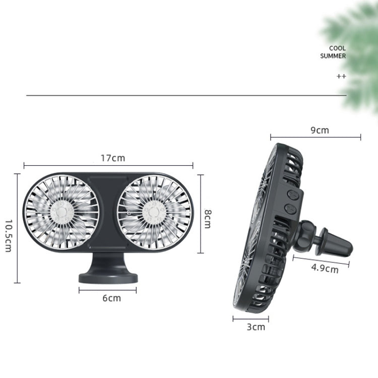 F211 Car Double Head With Led Electric Fan Car Air Outlet Instrument Panel USB Mini Fan