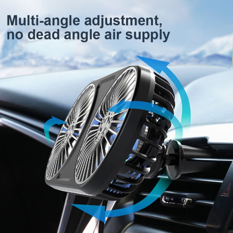 F211 Car Double Head With Led Electric Fan Car Air Outlet Instrument Panel USB Mini Fan